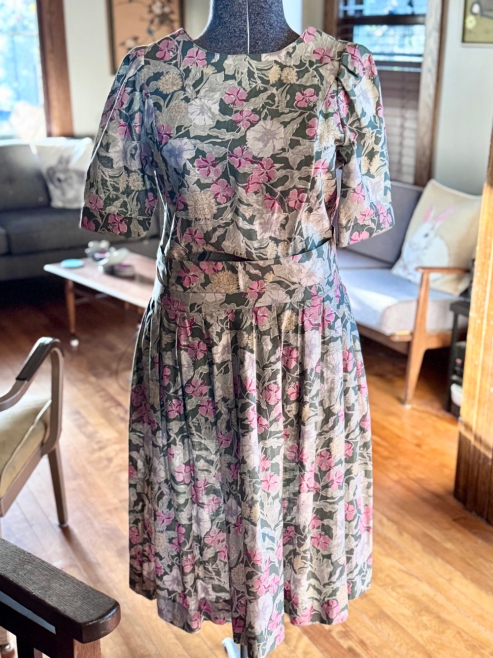 Laura Ashley Vintage Cotton Linen Floral Dress CottageCore NWOT Puff Sleeve 10 *